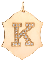 14k  Pavé Diamond Initial Large Ornate Shield Charm Pendant