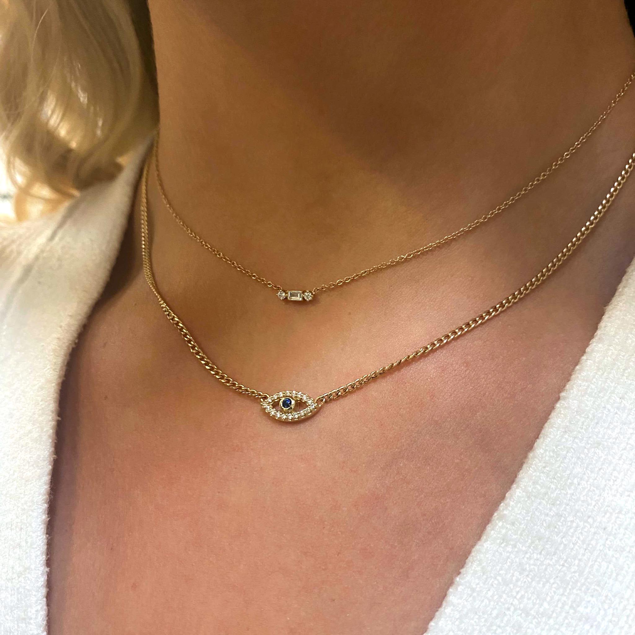 Zoë Chicco 14k Gold Blue Sapphire & Diamond Evil Eye Curb Chain