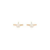 Zoë Chicco 14kt Yellow Gold Curved Bar Staple Pearl Stud Earrings