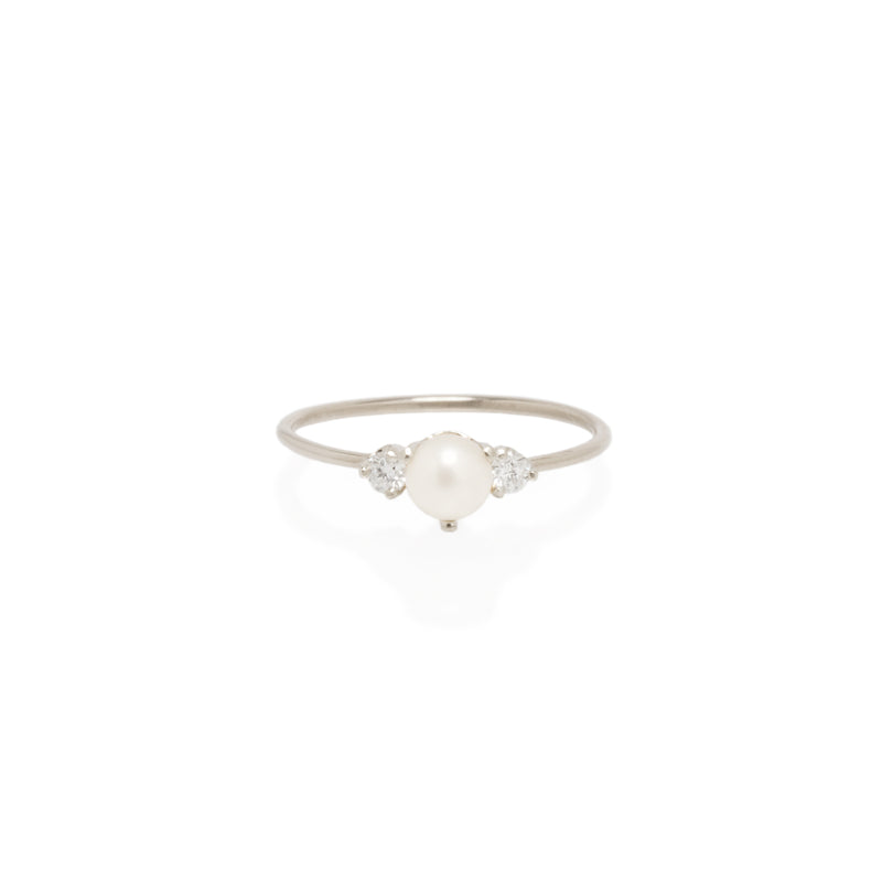Zoe Chicco 14kt Gold Prong Diamond & Pearl Triple Ring