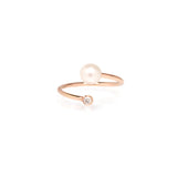 Zoe Chicco 14kt Gold Pearl and Diamond Bezel Bypass Wrap Ring