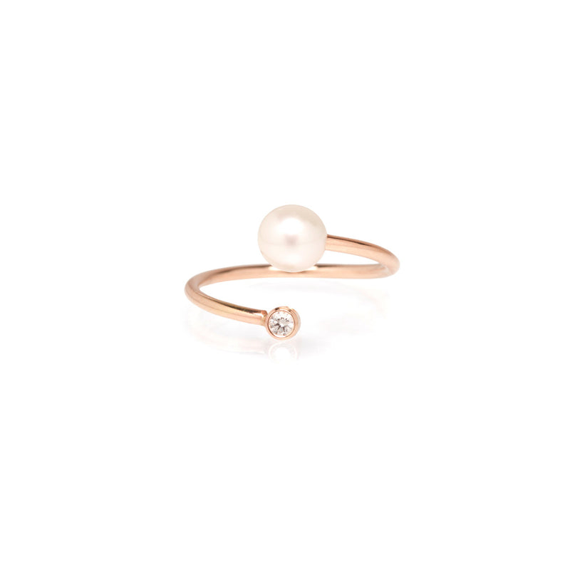 Zoe Chicco 14kt Gold Pearl and Diamond Bezel Bypass Wrap Ring