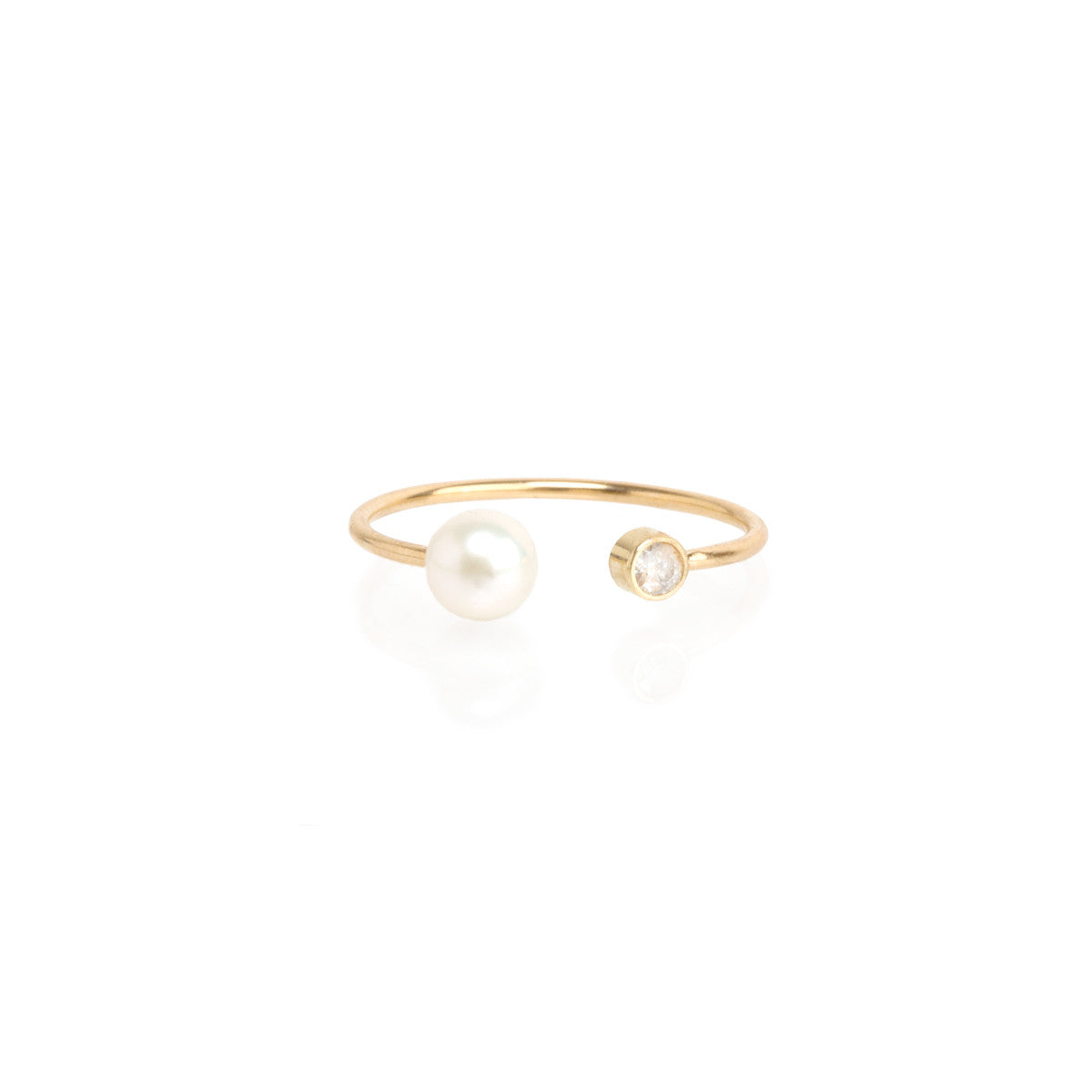Zoë Chicco 14k Gold Pearl & Diamond Bezel Open Ring