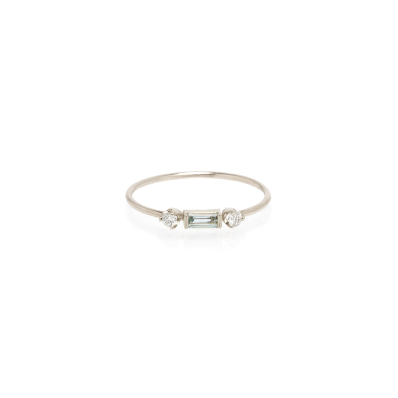 14k Aquamarine Baguette & 2 Prong Diamond Ring