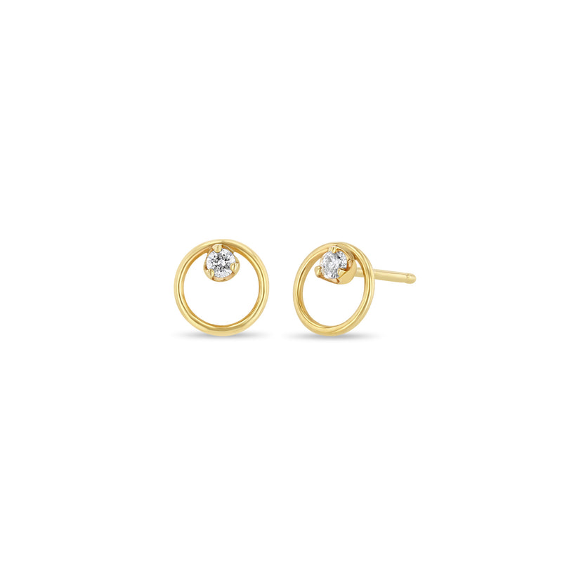 Zoë Chicco 14kt Yellow Gold Circle Diamond Prong Stud Earrings