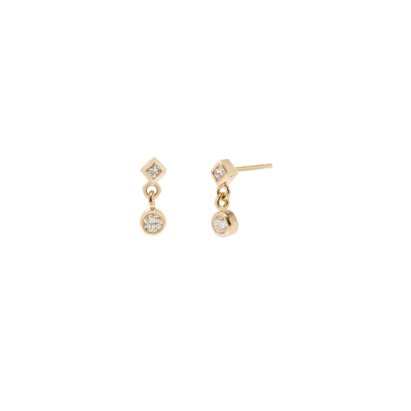 Zoë Chicco 14k Gold Princess & Round Diamond Bezel Dangle Earrings