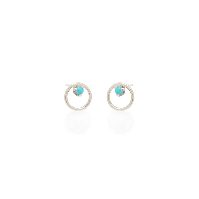 Zoë Chicco 14kt White Gold Circle Turquoise Prong Stud Earrings