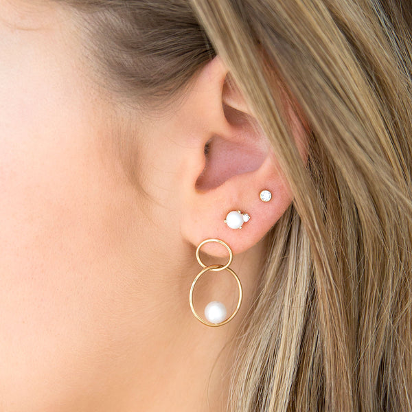 14k Floating Pearl Double Circle Earrings - SALE