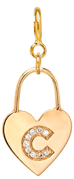 14k Pavé Diamond Initial Letter Heart Padlock Charm on Spring Ring