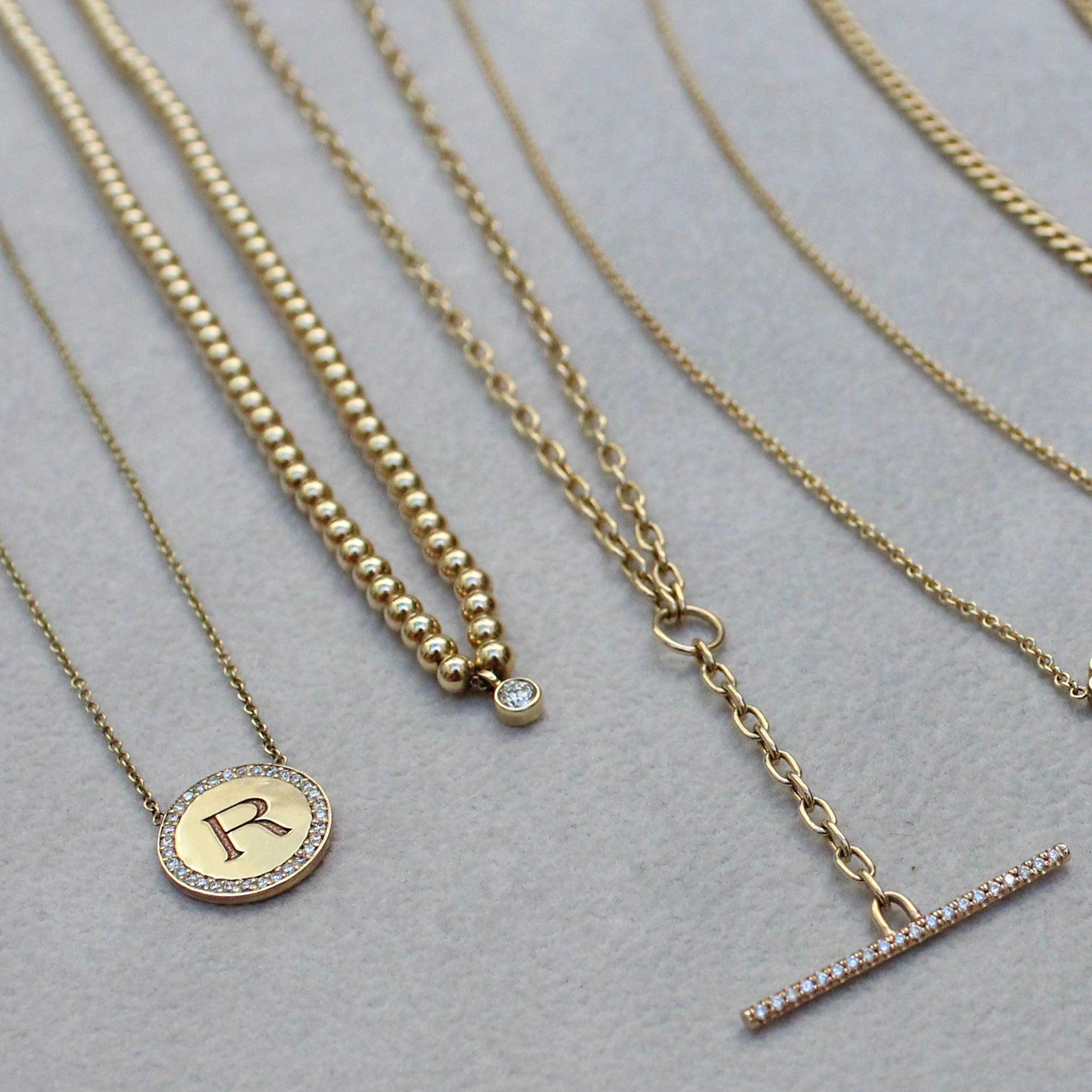 Zoë Chicco 14kt Gold Engraved Initial with Diamond Halo Disc Necklace