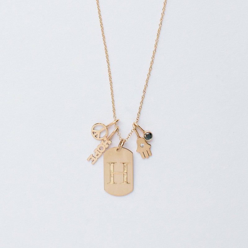 14k Single Small Engraved Initial Dog Tag Charm Pendant