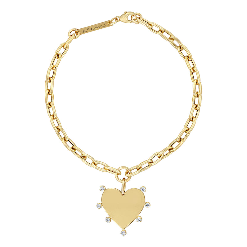 Zoë Chicco 14k 7 Prong Diamond Heart Charm Medium Square Oval Chain Bracelet Overhead View