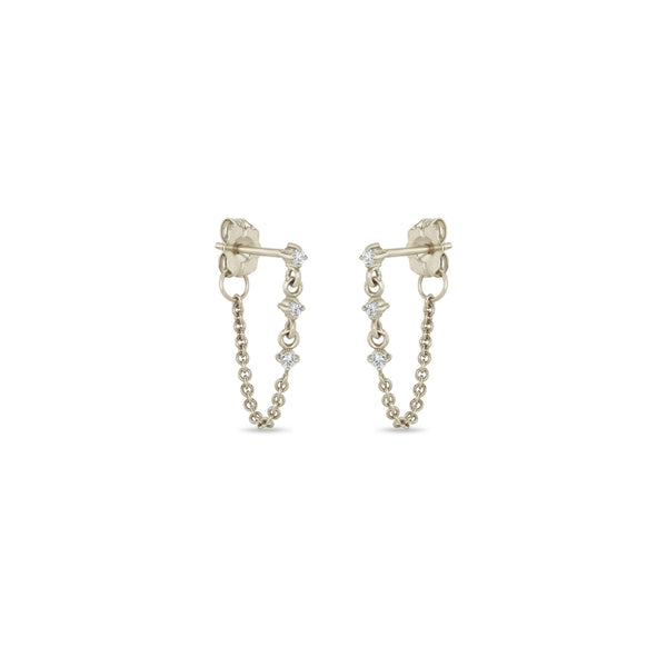 Zoë Chicco 14k Gold 3 Linked Prong Diamond Chain Huggie Hoop Earrings