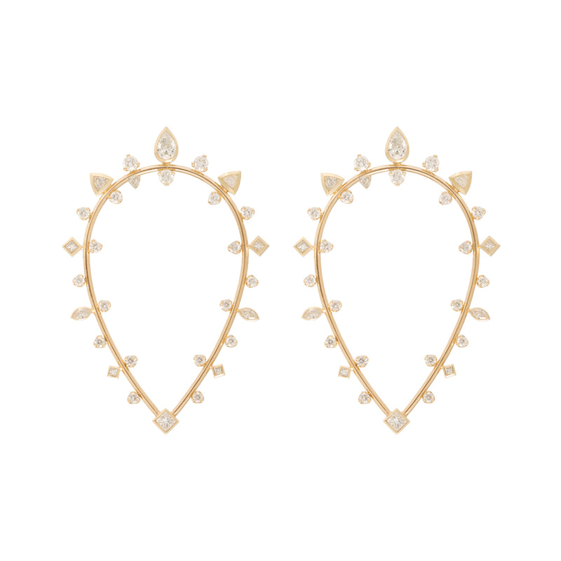 Zoe Chicco 14k Large Gold Upside Down Teardrop Earrings with Mixed Fancy Diamonds 