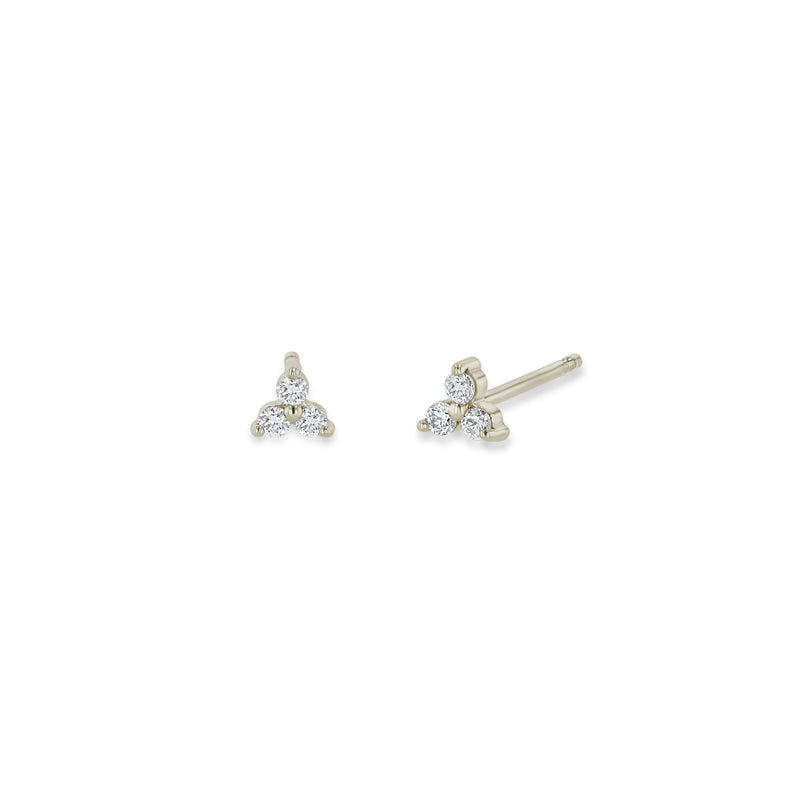 14K Gold Prong Setting Diamond Trio Tiny Stud Earrings 14K White Gold