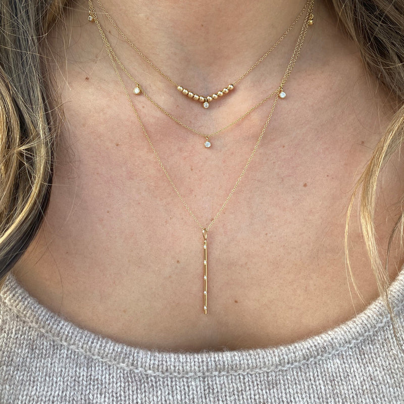 14k Small Gold Bead & Diamond Bezel Necklace