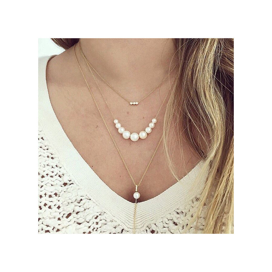 Zoë Chicco 14kt Gold Graduated White Pearl Necklace Layered