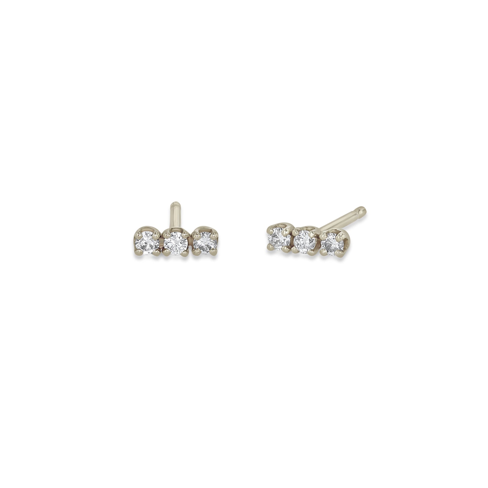 Zoë Chicco 14k Gold 3 Small Prong Diamond Bar Stud Earrings – ZOË