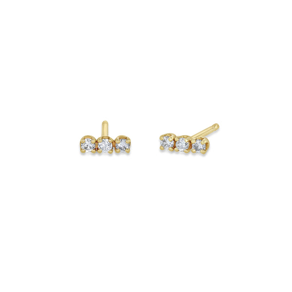 Zoë Chicco 14k Gold 3 Small Prong Diamond Bar Stud Earrings