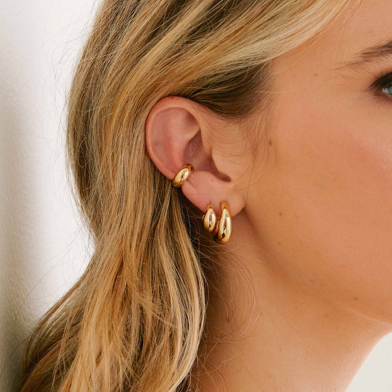 Gold Double Cut Out Medium Hoop Earrings
