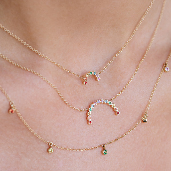 14k Small Rainbow Sapphire Arc Necklace