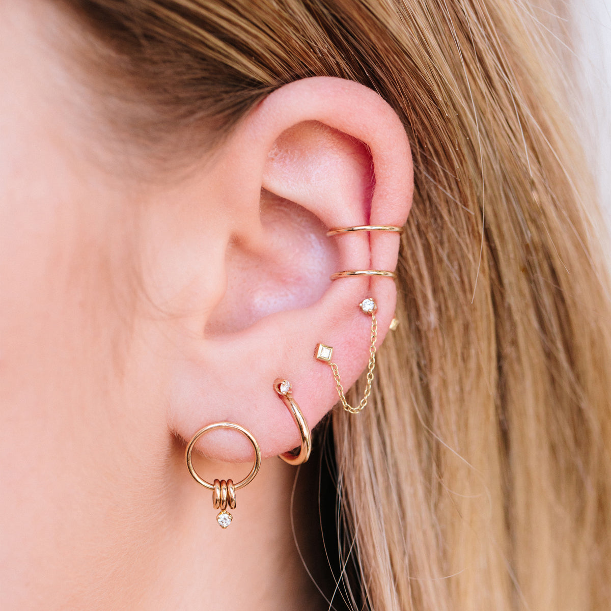 ZOE CHICCO 14K Yellow Gold Diamond Chain Stud Earring