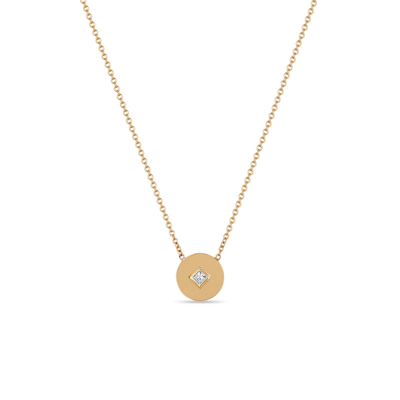 Zoë Chicco 14k Gold Princess Diamond Small Disc Pendant Necklace