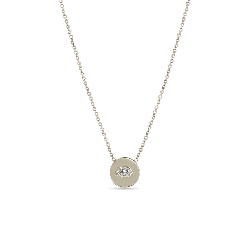 Zoë Chicco 14k White Gold Marquise Diamond Small Disc Pendant Necklace