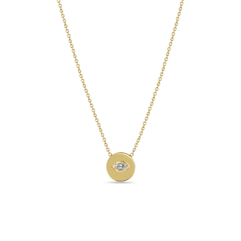 Zoë Chicco 14k Gold Yellow Gold Marquise Diamond Small Disc Pendant Necklace