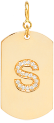 14k Pavé Diamond Initial Medium Dog Tag Charm on Spring Ring