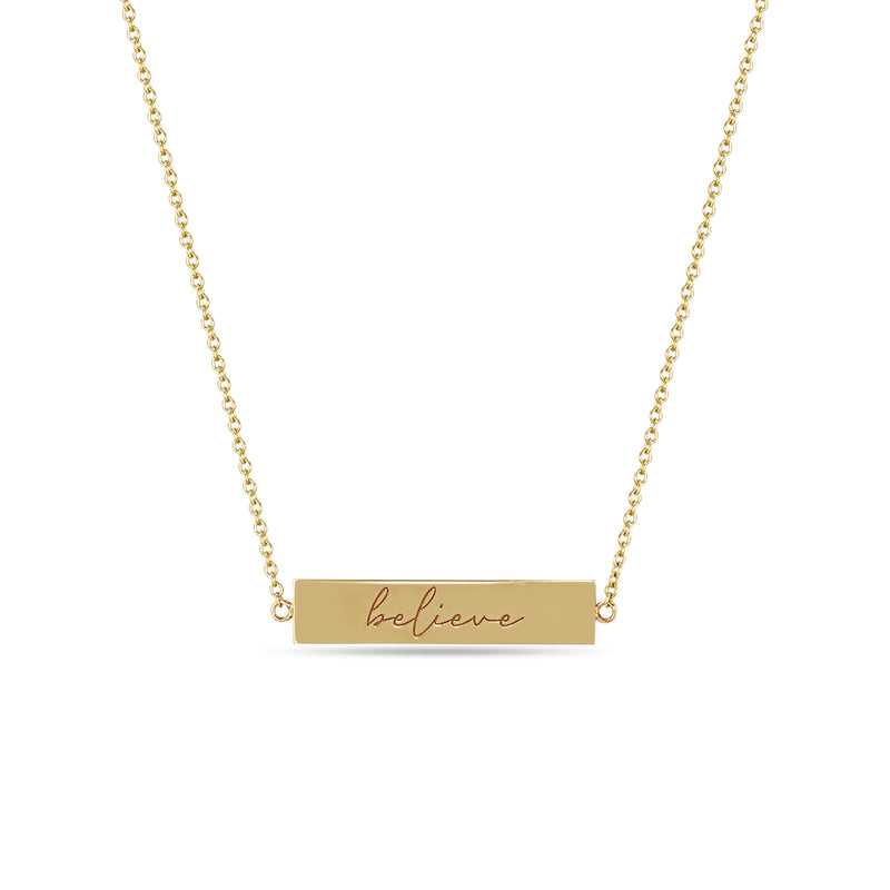 Zoë Chicco 14k Gold Double-Sided Nameplate Necklace engraved with "believe"