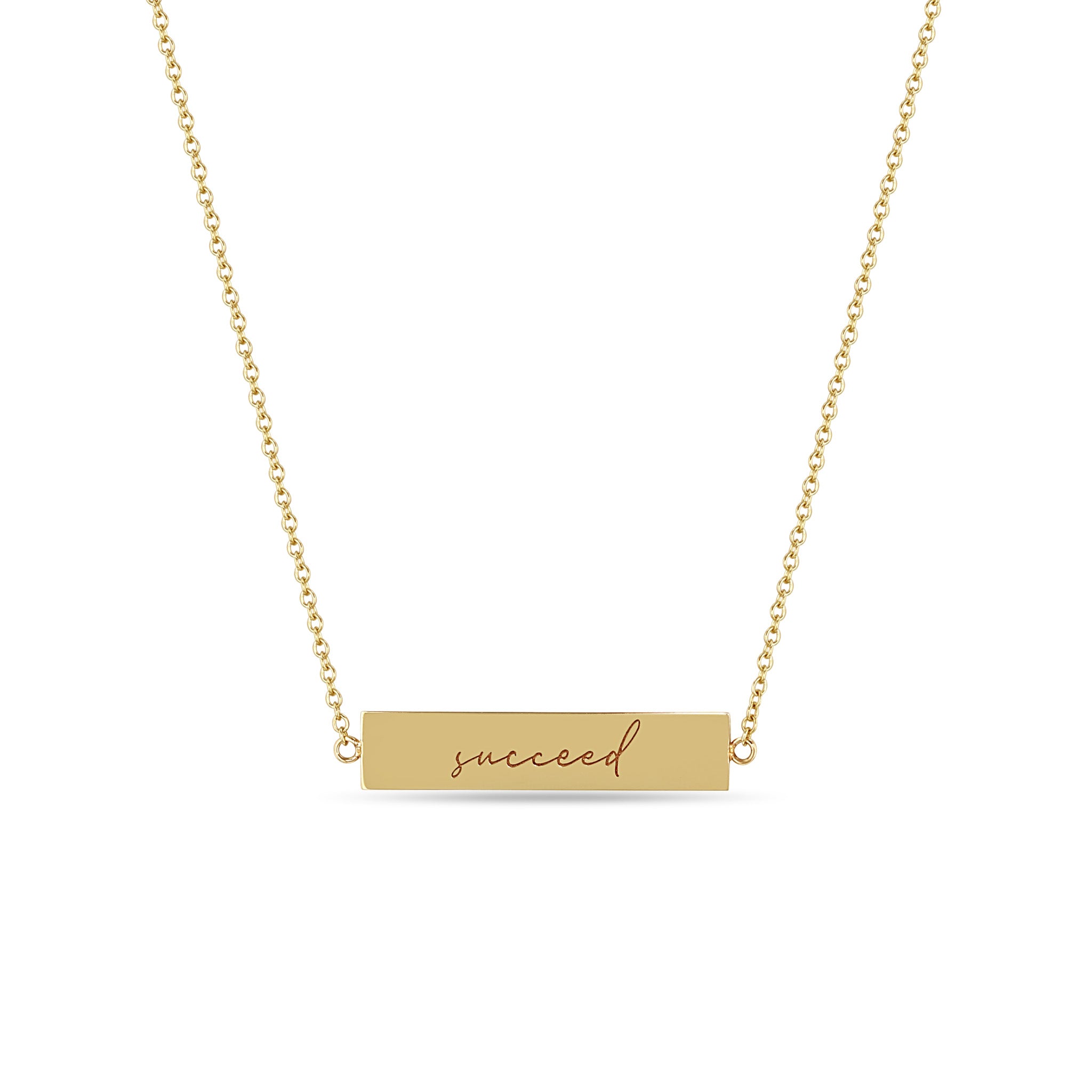 Zoë Chicco 14k Gold Double-Sided Nameplate Necklace engraved with "succeed"