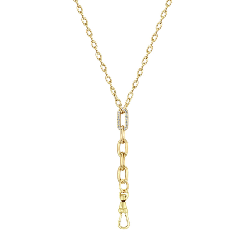 Zoë Chicco 14k Gold Mixed Small & Large Square Oval Chain with Diamond Link Lariat Necklace with Fob Clasp