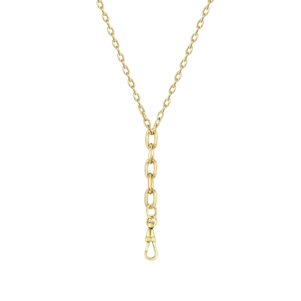14k Mixed Small & Medium Square Oval Link Chain Lariat with Fob Clasp
