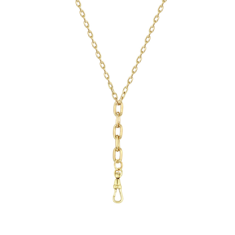 14k Mixed Small & Medium Square Oval Link Chain Lariat Necklace with Fob Clasp