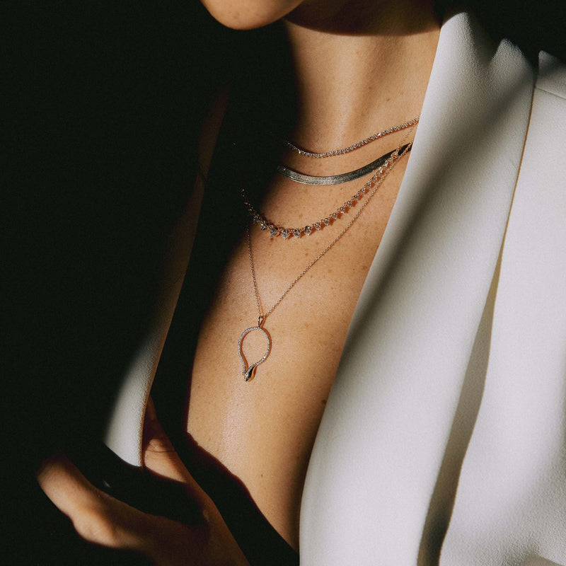 14k Pavé Diamond Curved Snake Pendant Necklace