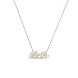 Zoë Chicco 14k Gold Script Letter Custom Name Necklace with "Beth" and a small diamond at the end of the name