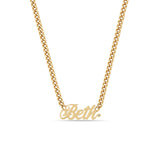 Zoë Chicco 14k Gold Script Letter Custom Name Curb Chain Necklace with Beth spelled out and a small diamond at the end of the name