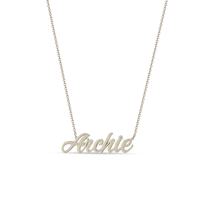 Zoë Chicco 14k Gold Script Letter Custom Name Necklace with "Archie" and a small diamond at the end of the name