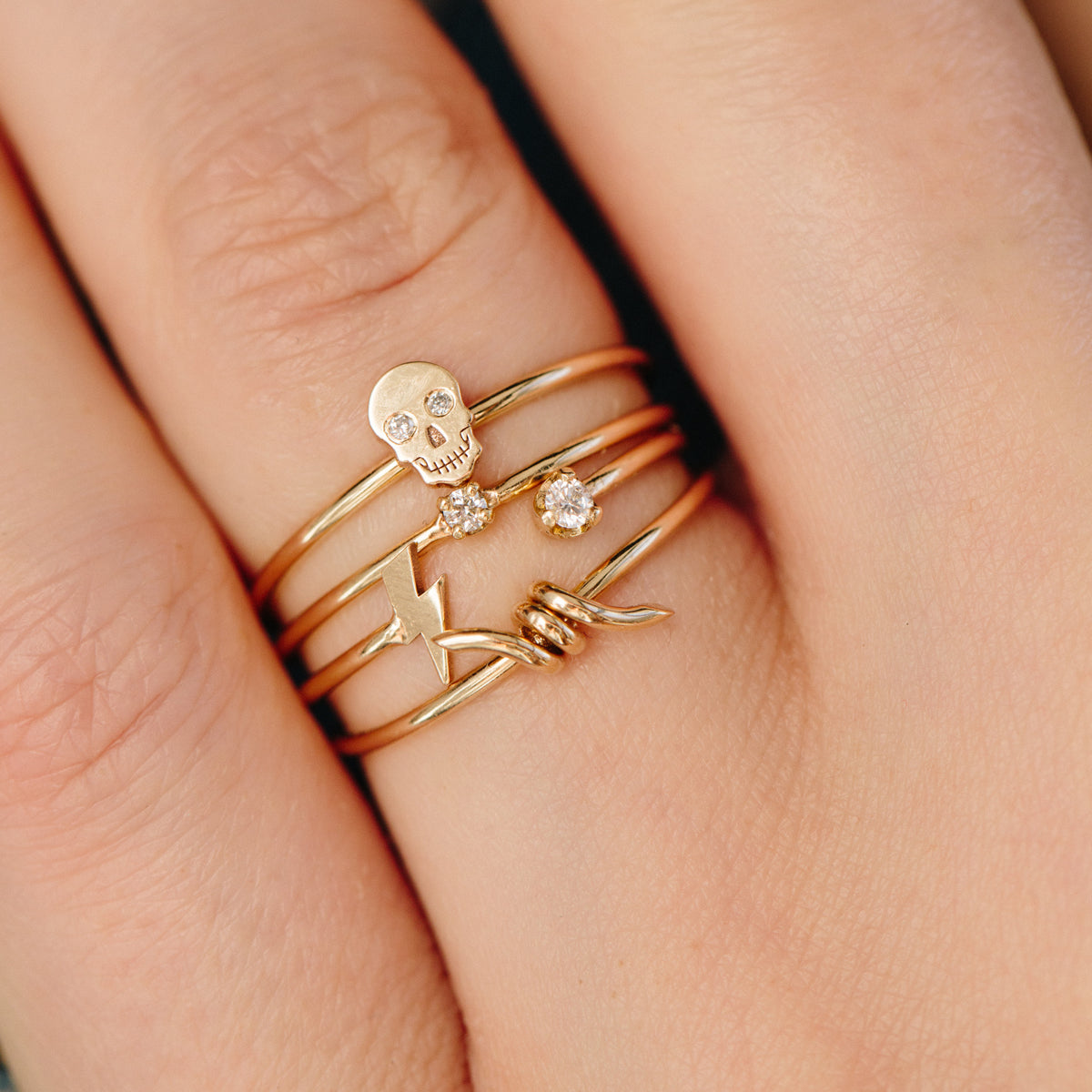 Zoë Chicco 14k Gold Itty Bitty Skull with Diamond Eyes Ring
