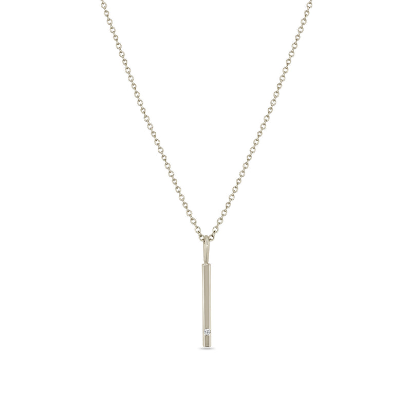 Zoë Chicco 14k White Gold Single Diamond Vertical Bar Pendant Necklace