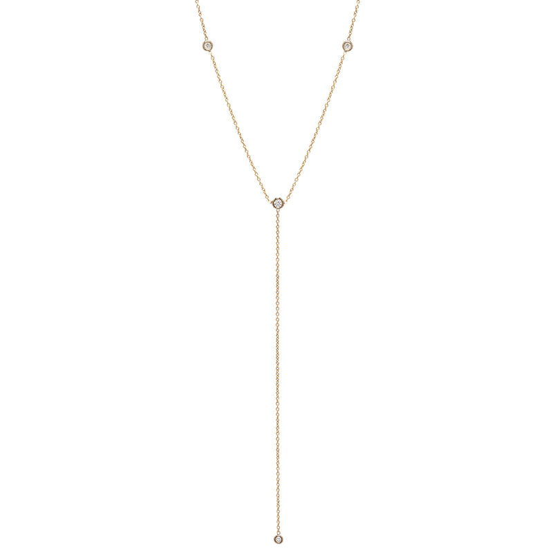 Zoë Chicco 14kt Yellow Gold 4 Floating White Diamond Lariat Necklace
