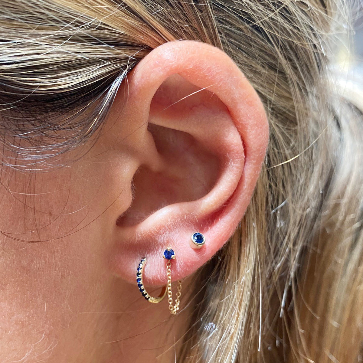 14k Blue Sapphire Bezel Studs