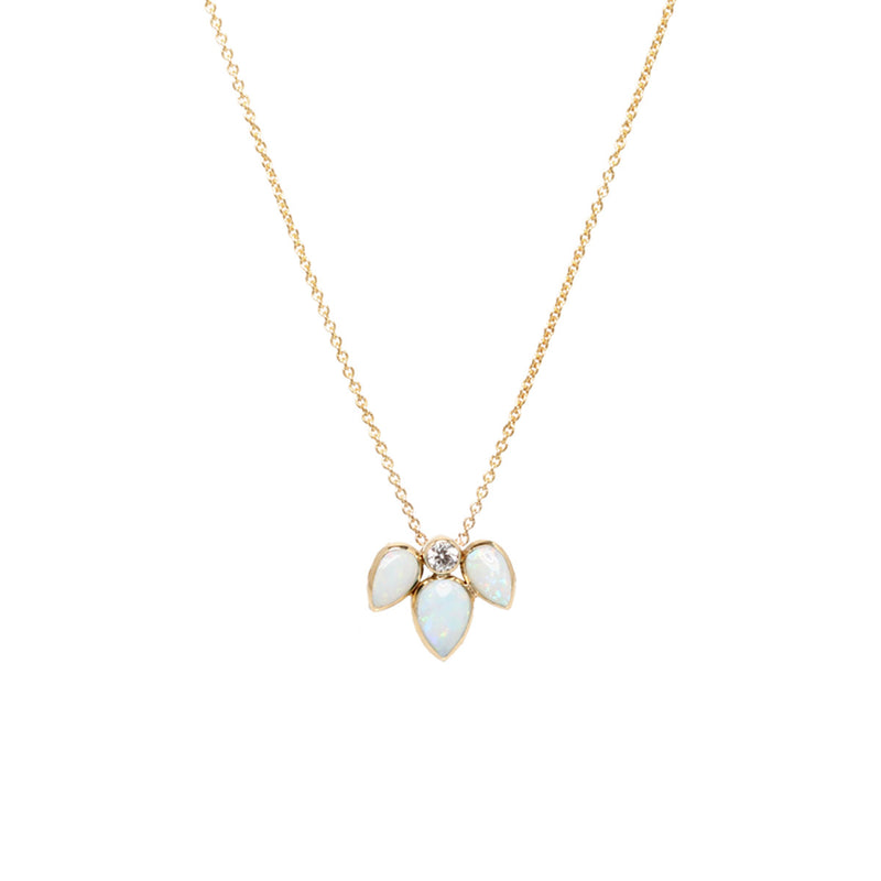 14k opal sunburst diamond necklace