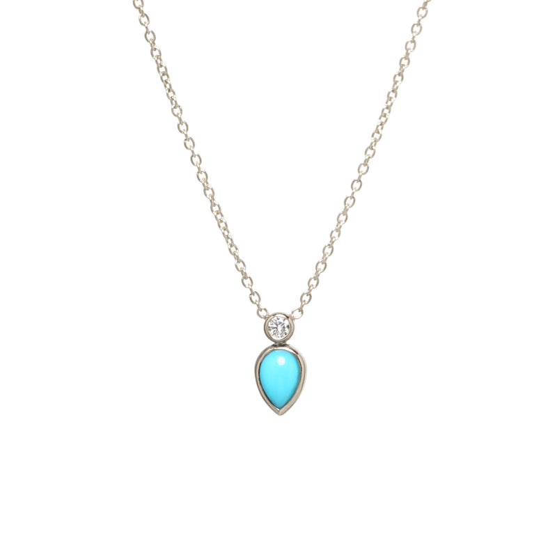 14k turquoise tear and single diamond necklace