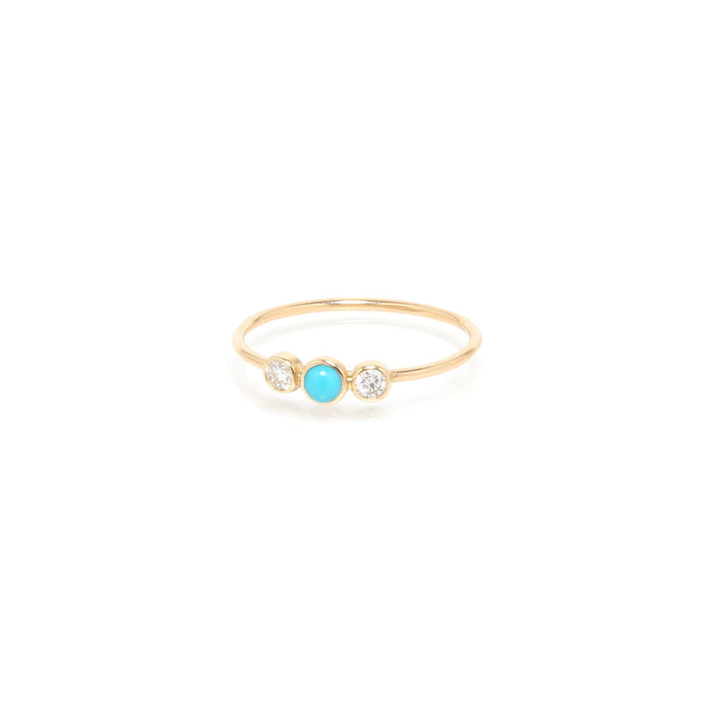 14k Turquoise & Diamond Bezel Triple Ring
