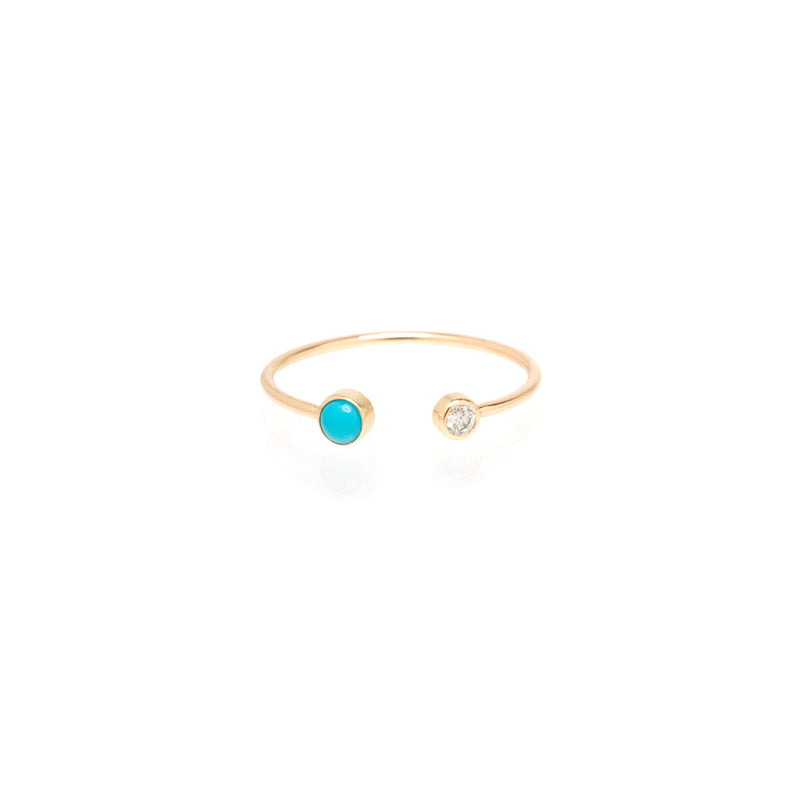 Zoë Chicco 14k Gold Turquoise & Diamond Bezel Open Ring