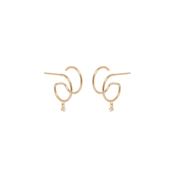 Zoë Chicco 14k Gold Dangling Diamond Thin Double Huggie Hoop Earrings