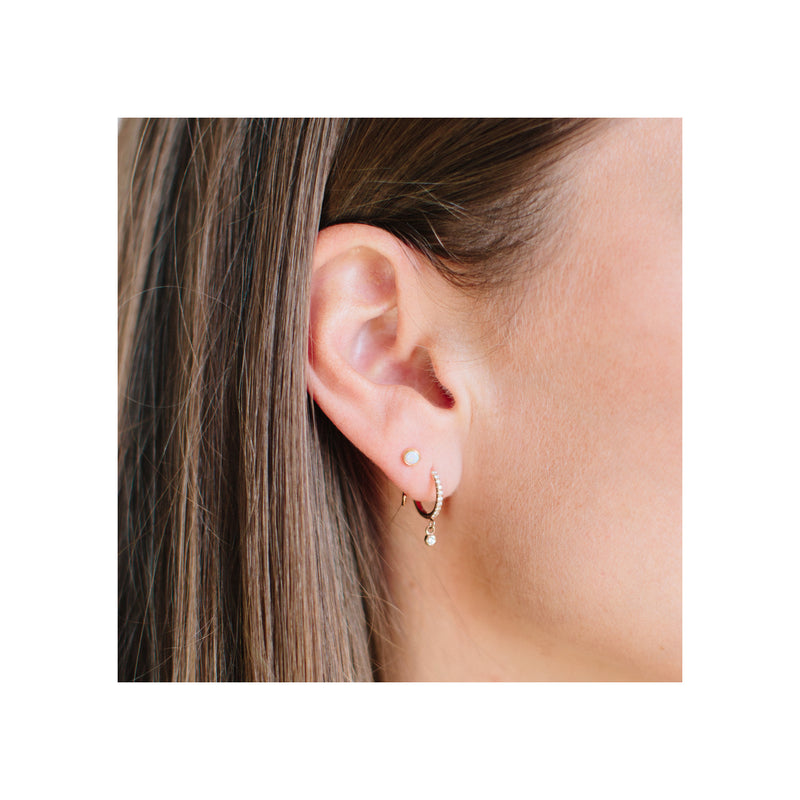 14k Opal Bezel Reverse Huggie Hoop Earrings