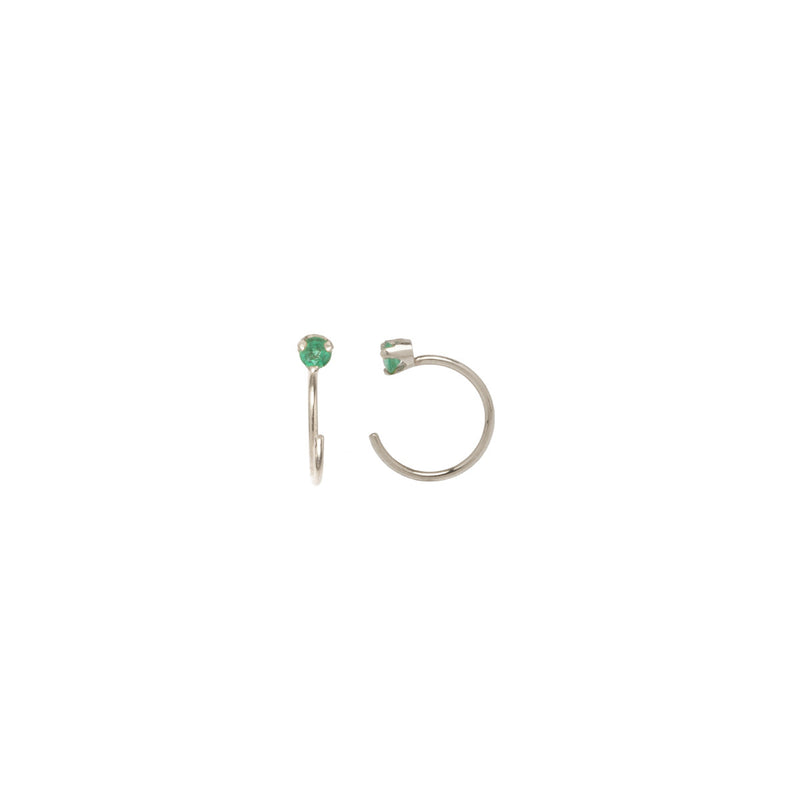 Zoë Chicco 14kt White Gold Prong Set Emerald Open Hoop Earrings